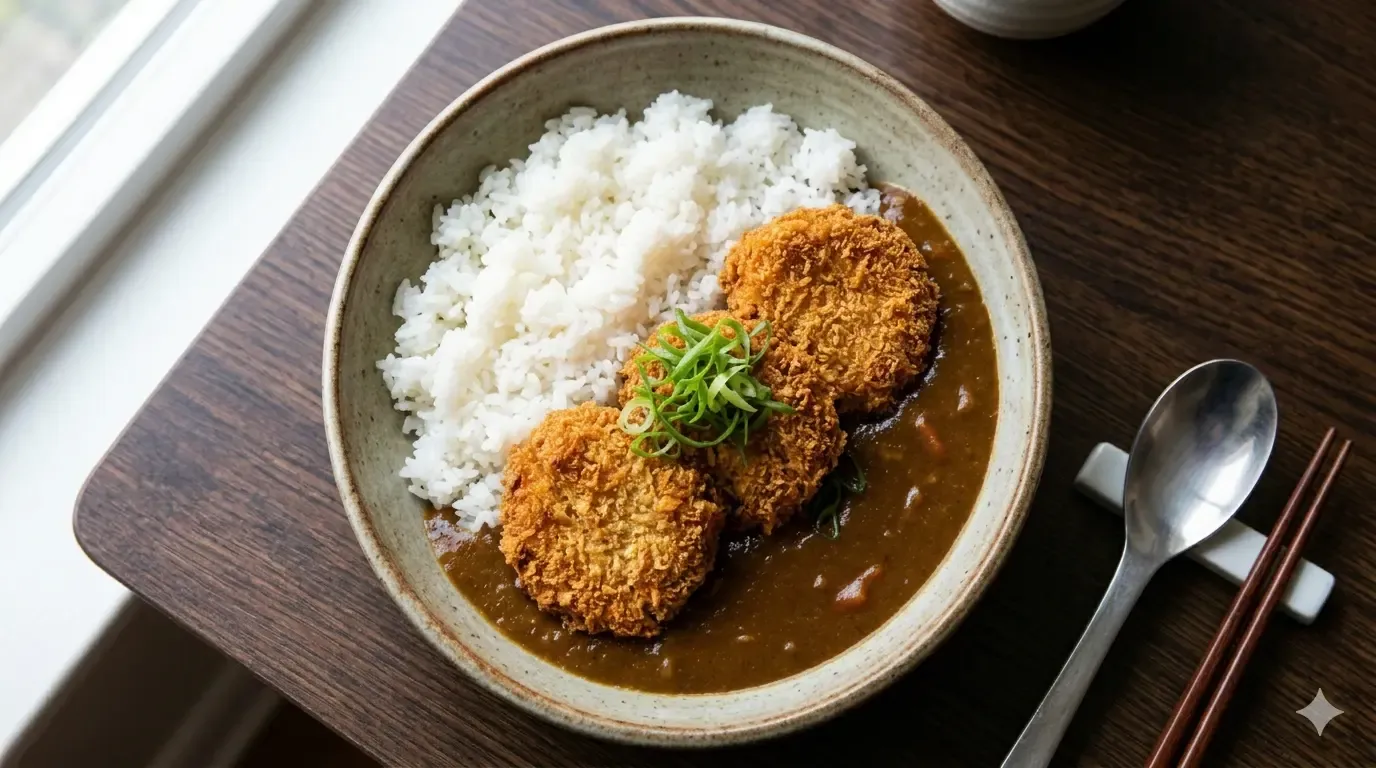 Sweet Potato & Chickpea Katsu With Steamed Sushi Rice & Curry Sauce
